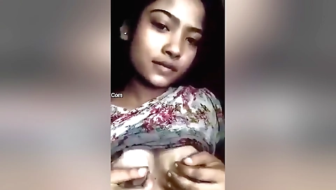 Indian beauty shows off her small boobs on the camera