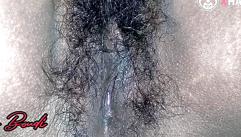 Hairy blonde shows her beautiful hairy bush to the head