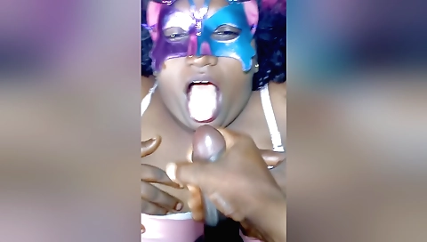 Chubby brunette is getting her girlfriend on his face
