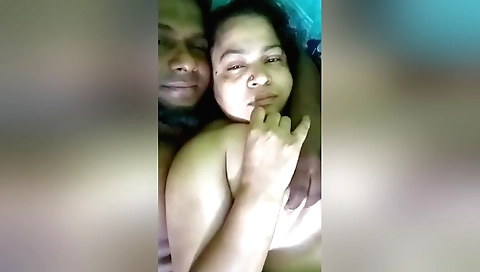 Busty brunette milf and her husband amateur sex on webcam