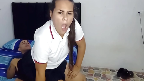 Cute stepdaughter sucks and gets a piece of meat at the movies