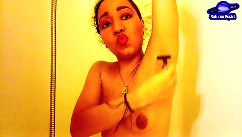 Indian brunette 18+ plays with a hot humidity dildo