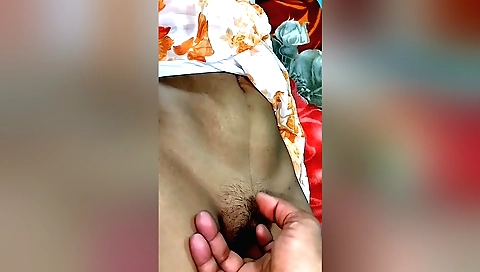 Indian hairy girl plays with her hairy body in neighborhood