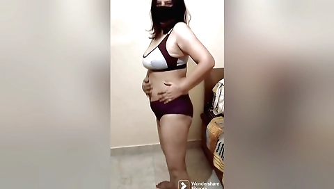 Indian amateur brunette solo girl with a white dress