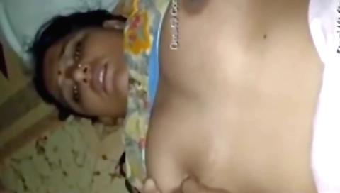 Busty girl with big boobs and face is fingering the little cock