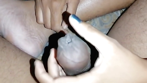 Indian girl with large tits and wet pussy gives handjob