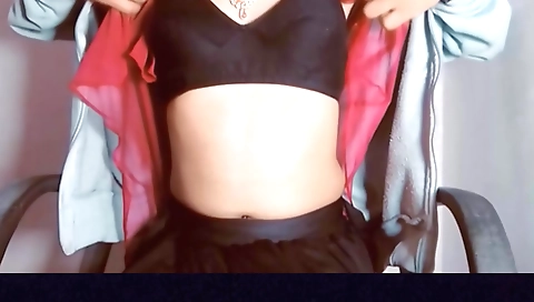 Indian teen wearing red lingerie shows her big tits and ass