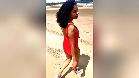 Indian beautie naked at the beach in outdoor solo video