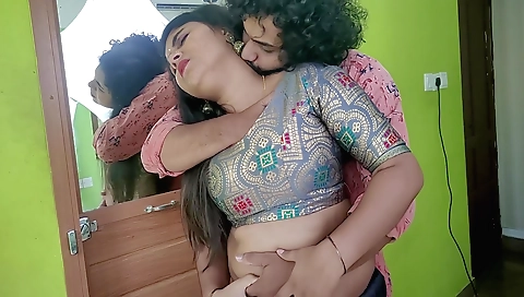 Indian brunette with a nice round ass is giving you a blowjob