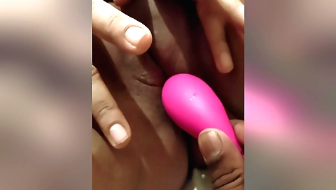 Indian teen with large natural boobs rides a big dildo