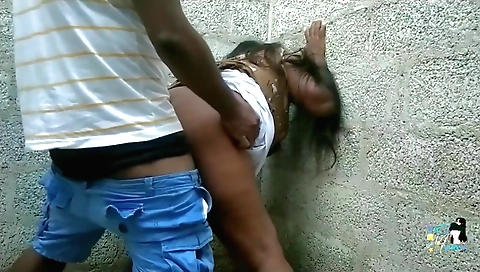 Brunette gets her big boobs ripped out of the house