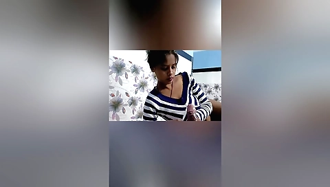 Indian brunette in bed with her hairy pussy and big bush