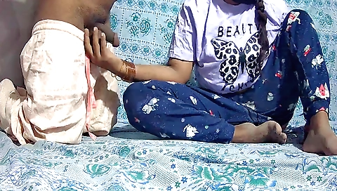 Indian teen with a tight pussy gives him a nice blowjob