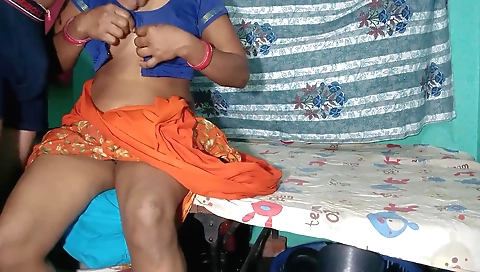 Indian wife with big tits plays with her husband's cock