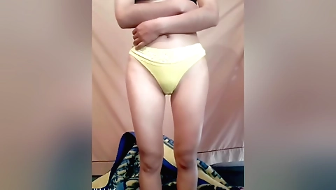 Indian girl in pink panties and shorts gets naked on web cam