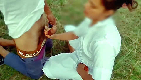 Indian nurse gets a blowjob from horny teen in outdoors